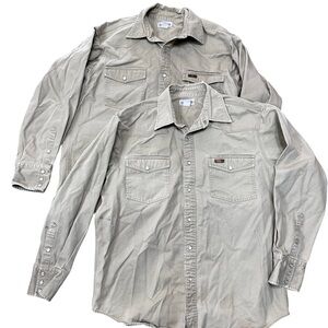 Carhartt Tan Cotton Long Sleeve Pearl Snap Western Work Shirts Large 2 Pack